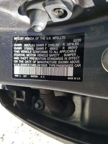 SHHFK7H40LU415926 - 2020 HONDA CIVIC SPOR GRAY photo 10