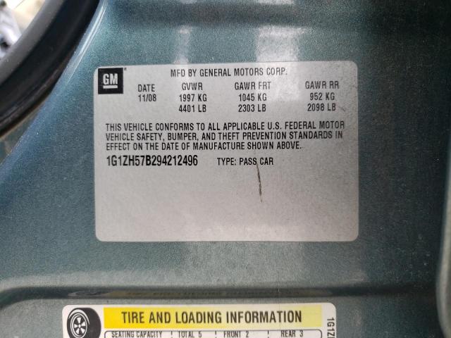 1G1ZH57B294212496 - 2009 CHEVROLET MALIBU 1LT TEAL photo 10