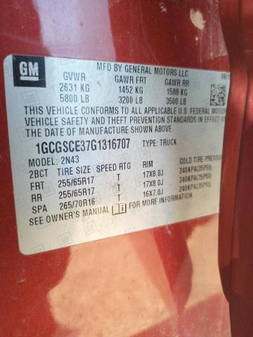 1GCGSCE37G1316707 - 2016 CHEVROLET COLORADO L RED photo 10