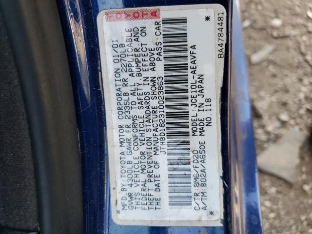 JTHBD182310023863 - 2001 LEXUS IS 300 BLUE photo 10