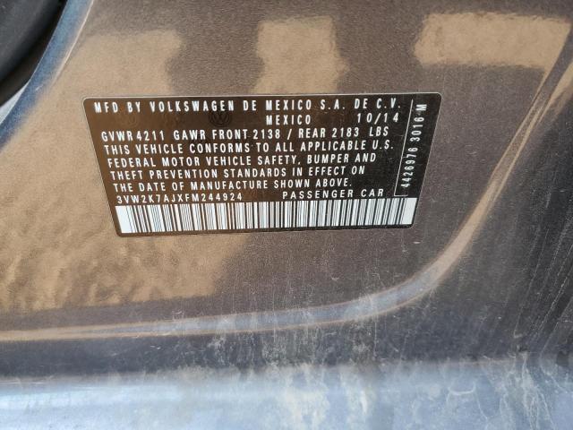 3VW2K7AJXFM244924 - 2015 VOLKSWAGEN JETTA BASE 灰色 照片 10