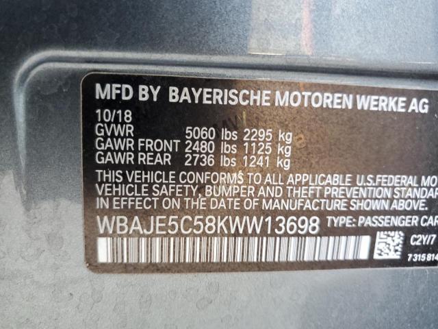 WBAJE5C58KWW13698 - 2019 BMW 540 I GRAY photo 10