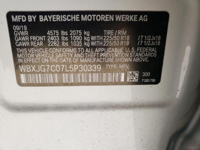 WBXJG7C07L5P30339 - 2020 BMW X1 SDRIVE2 WHITE photo 10