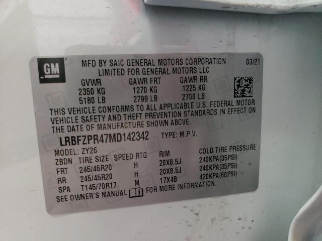 LRBFZPR47MD142342 - 2021 BUICK ENVISION E თეთრი ფოტო 10