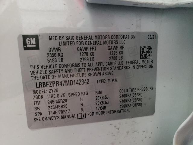 LRBFZPR47MD142342 - 2021 BUICK ENVISION E WHITE photo 10