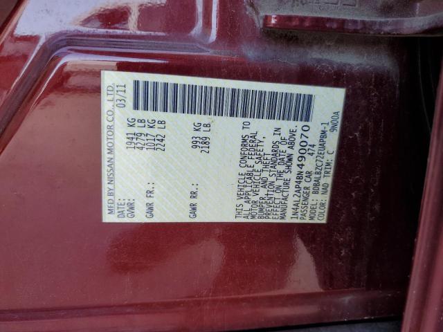 1N4AL2AP4BN490070 - 2011 NISSAN ALTIMA BAS RED photo 10