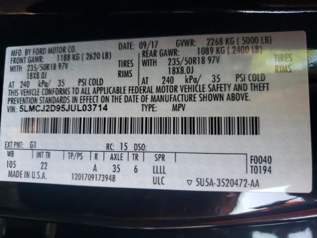 5LMCJ2D95JUL03714 - 2018 LINCOLN MKC SELECT 黑色 照片 10