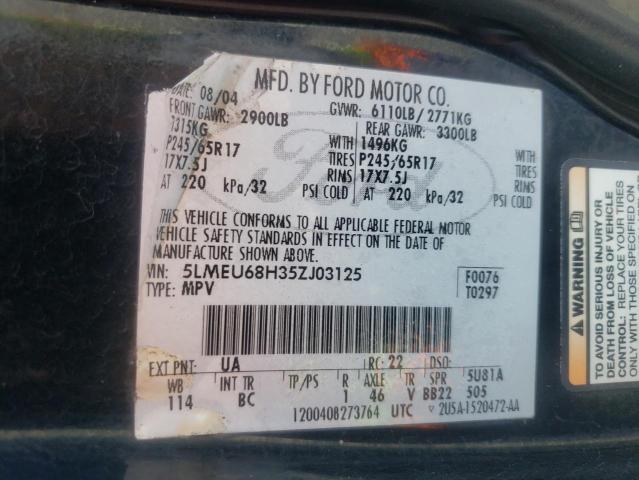 5LMEU68H35ZJ03125 - 2005 LINCOLN AVIATOR Qara foto 10