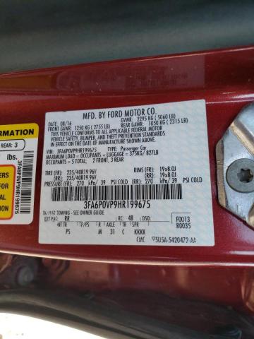 3FA6P0VP9HR199675 - 2017 FORD FUSION SPO RED photo 10