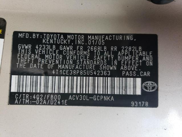 4T1CE38P85U542363 - 2005 TOYOTA CAMRY SOLARA SE  photo 10