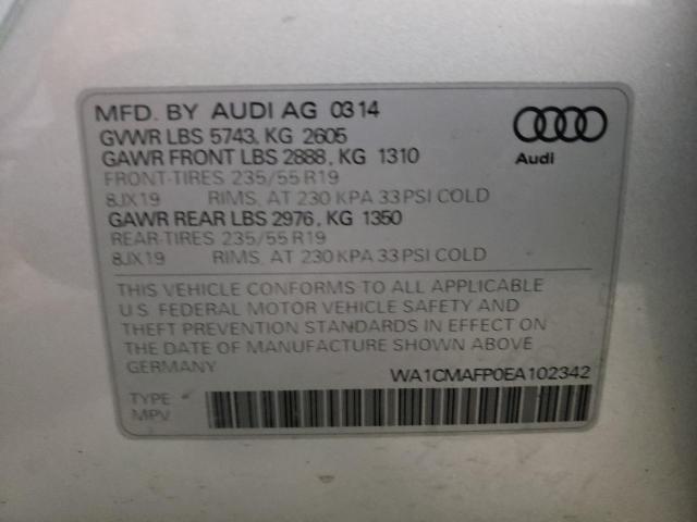 WA1CMAFP0EA102342 - 2014 AUDI Q5 TDI PRE SILVER photo 10