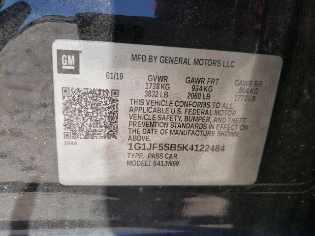 1G1JF5SB5K4122484 - 2019 CHEVROLET SONIC PREM BLACK photo 10