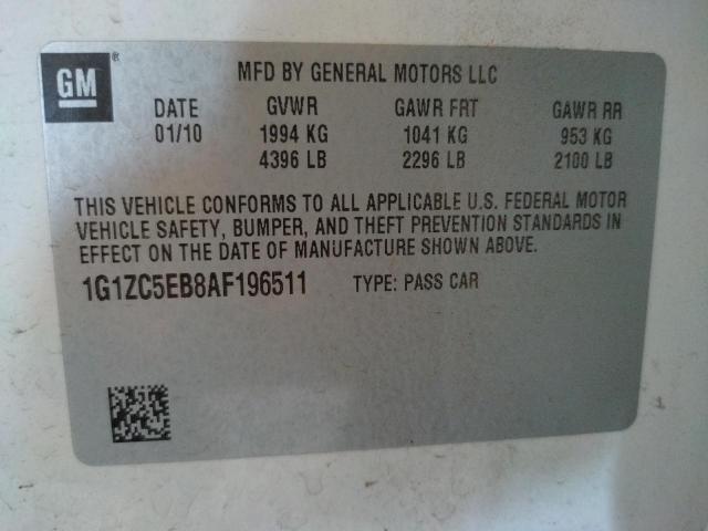 1G1ZC5EB8AF196511 - 2010 CHEVROLET MALIBU 1LT WHITE photo 10