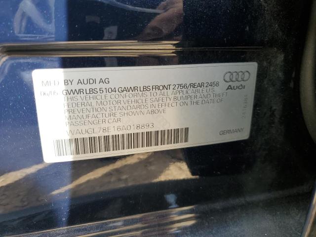 WAUGL78E16A018893 - 2006 AUDI S4 QUATTRO BLUE photo 10