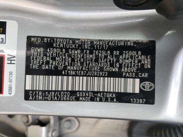 4T1BK1EB7JU282923 - 2018 TOYOTA AVALON XLE SILVER photo 10