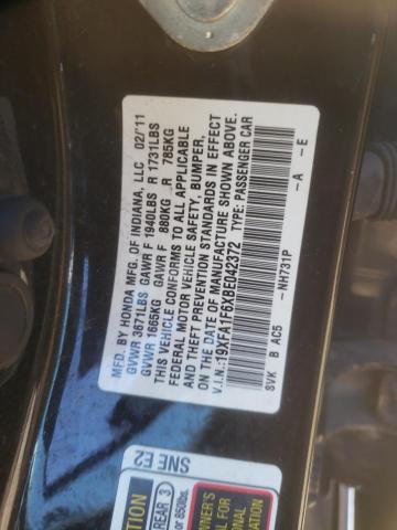 19XFA1F6XBE042372 - 2011 HONDA CIVIC LX-S Қара фото 10