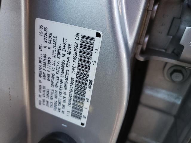 19UUA66216A018005 - 2006 ACURA 3.2 TL SILVER photo 10