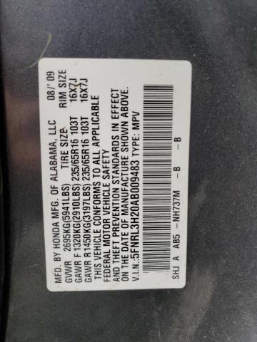 5FNRL3H20AB009483 - 2010 HONDA ODYSSEY LX GRAY photo 10