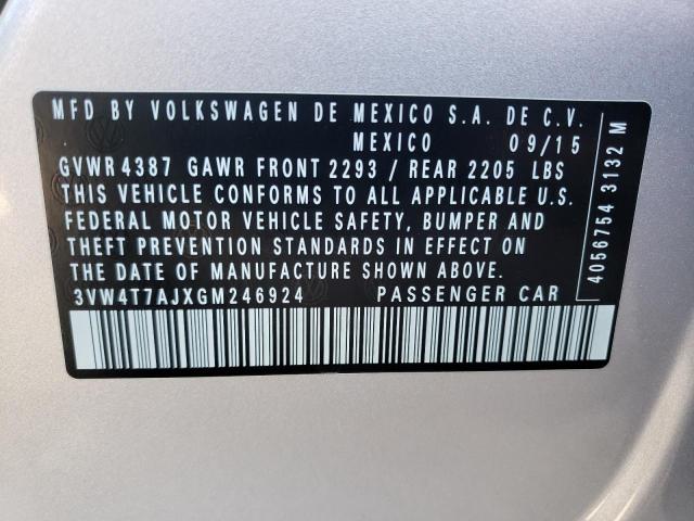 3VW4T7AJXGM246924 - 2016 VOLKSWAGEN JETTA GLI SILVER photo 10