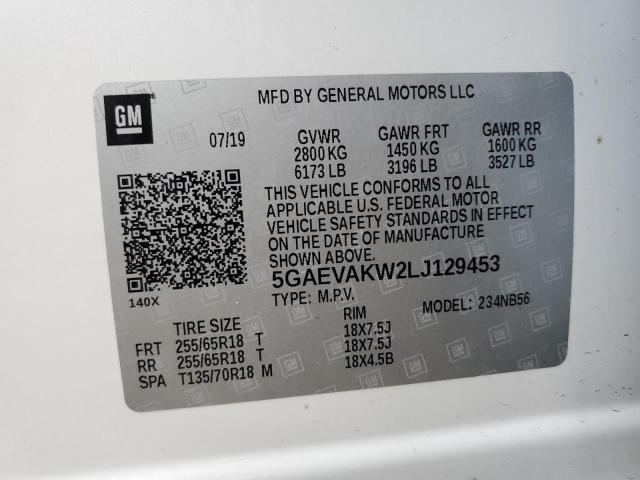 5GAEVAKW2LJ129453 - 2020 BUICK ENCLAVE ES WHITE photo 10