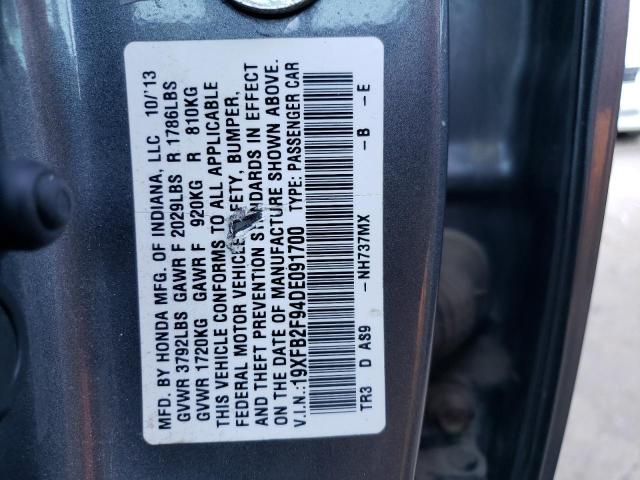 19XFB2F94DE091700 - 2013 HONDA CIVIC EXL Boz foto 10