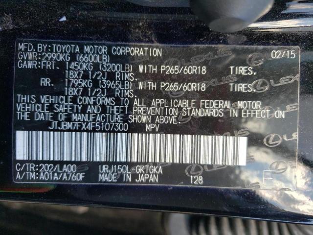 JTJBM7FX4F5107300 - 2015 LEXUS GX 460 BLACK photo 10