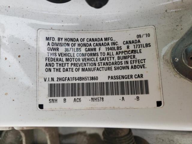 2HGFA1F64BH513860 - 2011 HONDA CIVIC LX-S Biały zdjęcie 10