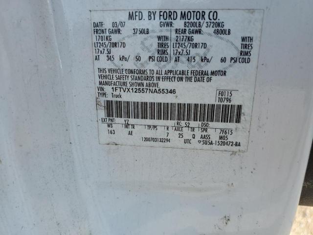 1FTVX12557NA55346 - 2007 FORD F150 WHITE photo 10