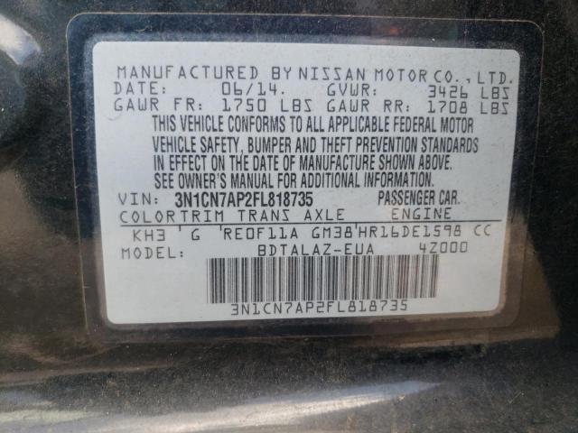 3N1CN7AP2FL818735 - 2015 NISSAN VERSA S BLACK photo 10