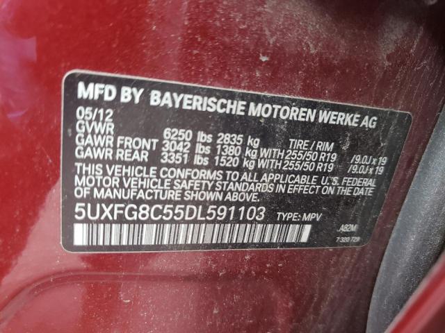 5UXFG8C55DL591103 - 2013 BMW X6 XDRIVE5 RED photo 10