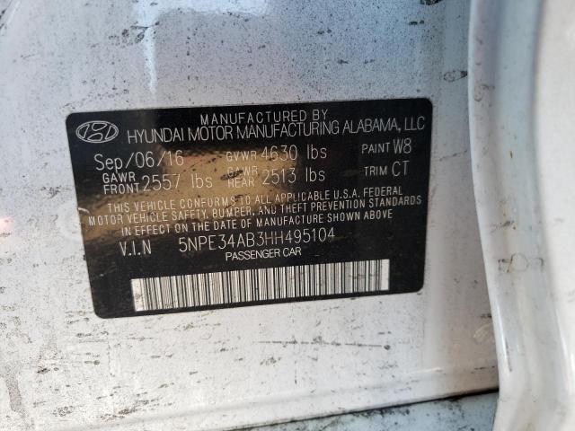 5NPE34AB3HH495104 - 2017 HYUNDAI SONATA SPO WHITE photo 10