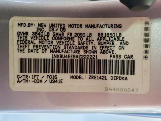 1NXBU4EE8AZ222221 - 2010 TOYOTA COROLLA BASE  photo 10