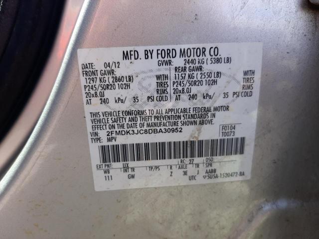 2FMDK3JC8DBA30952 - 2013 FORD EDGE SEL SILVER photo 10