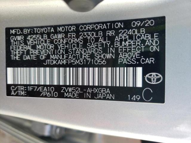 JTDKAMFP5M3171056 - 2021 TOYOTA PRIUS PRIM 银色 照片 10