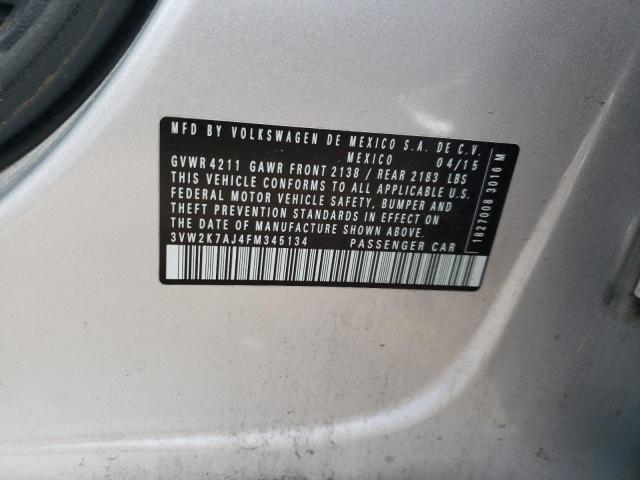 3VW2K7AJ4FM345134 - 2015 VOLKSWAGEN JETTA BASE SILVER photo 10