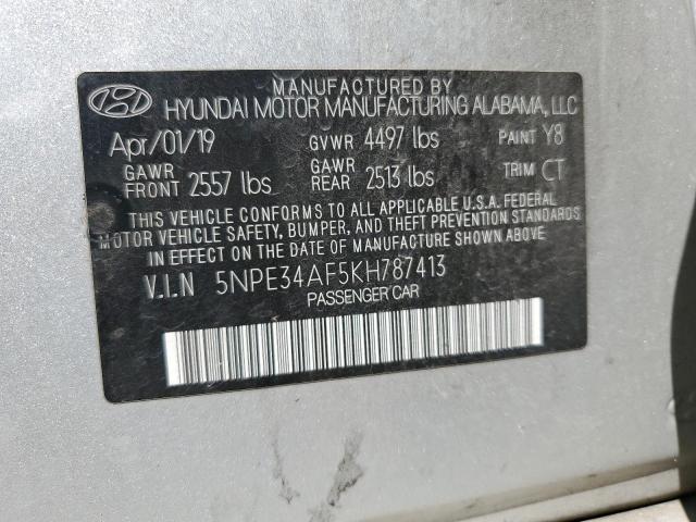 5NPE34AF5KH787413 - 2019 HYUNDAI SONATA LIM SILVER photo 10