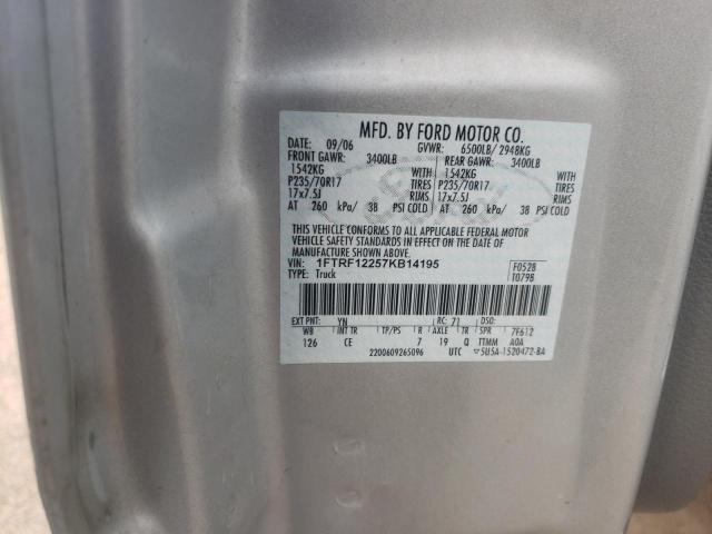 1FTRF12257KB14195 - 2007 FORD F150 SILVER photo 10