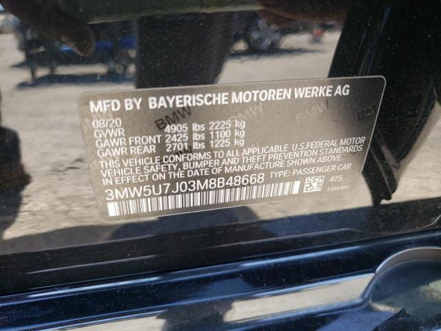 3MW5U7J03M8B48668 - 2021 BMW M340I BLACK photo 10