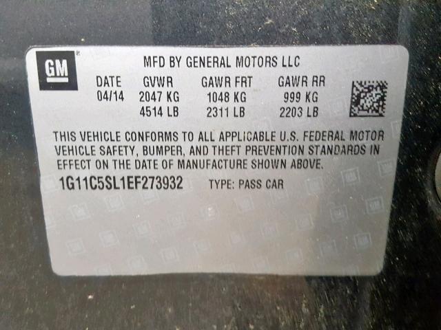 1G11C5SL1EF273932 - 2014 CHEVROLET MALIBU 1LT ლურჯი ფოტო 10