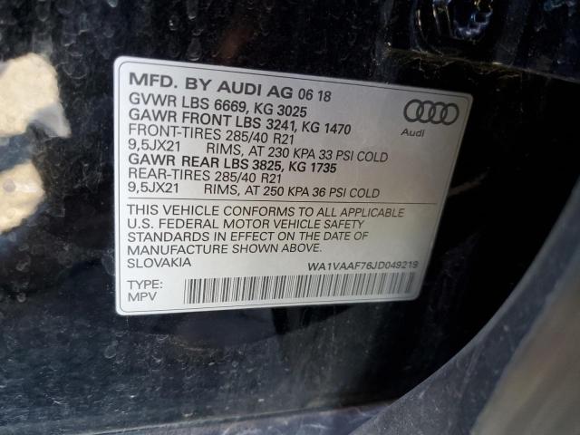 WA1VAAF76JD049219 - 2018 AUDI Q7 PRESTIG BLACK photo 10