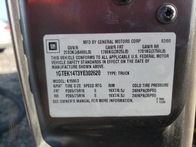 1GTEK14T3YE302620 - 2000 GMC NEW SIERRA K1500  photo 10