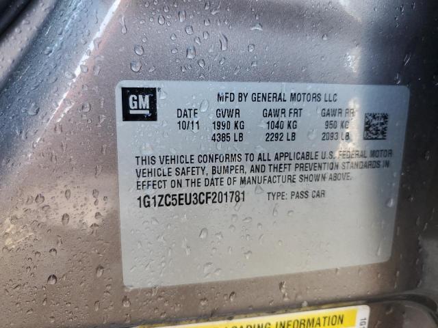 1G1ZC5EU3CF201781 - 2012 CHEVROLET MALIBU 1LT ნაცრისფერი ფოტო 10