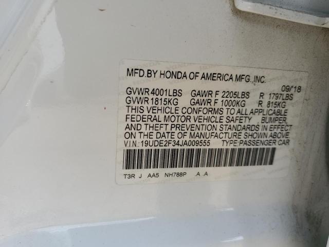 19UDE2F34JA009555 - 2018 ACURA ILX BASE W WHITE photo 10
