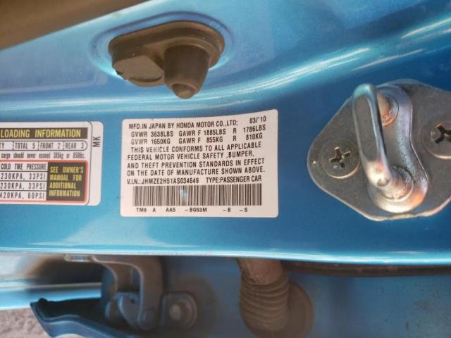 JHMZE2H51AS034649 - 2010 HONDA INSIGHT LX BLUE photo 10