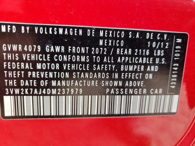3VW2K7AJ4DM237979 - 2013 VOLKSWAGEN JETTA BASE 红色 照片 10