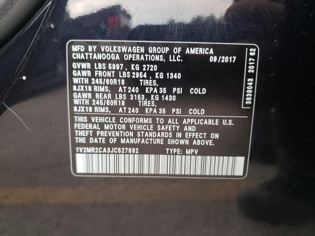 1V2MR2CA3JC527892 - 2018 VOLKSWAGEN ATLAS SEL Qara foto 10