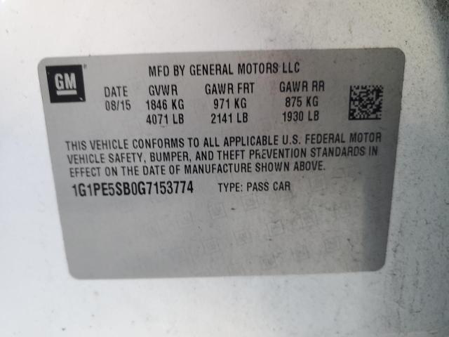 1G1PE5SB0G7153774 - 2016 CHEVROLET CRUZE LIMI WHITE photo 10