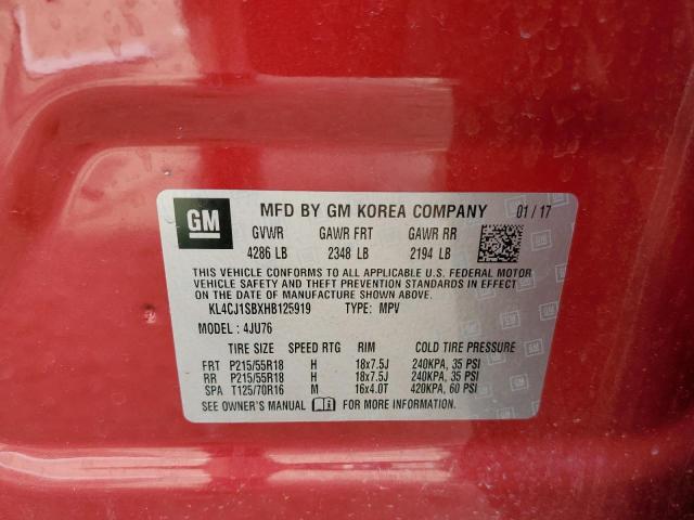 KL4CJ1SBXHB125919 - 2017 BUICK ENCORE SPO RED photo 10