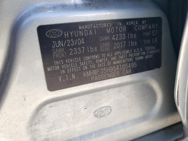 KMHWF35H95A105495 - 2005 HYUNDAI SONATA GLS SILVER photo 10