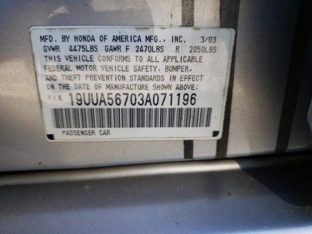 19UUA56703A071196 - 2003 ACURA 3.2 TL SILVER photo 10